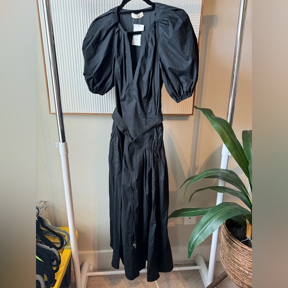 Ulla Johnson Carina cotton Noir Midi puff sleeve dress - Picture 4 of 12